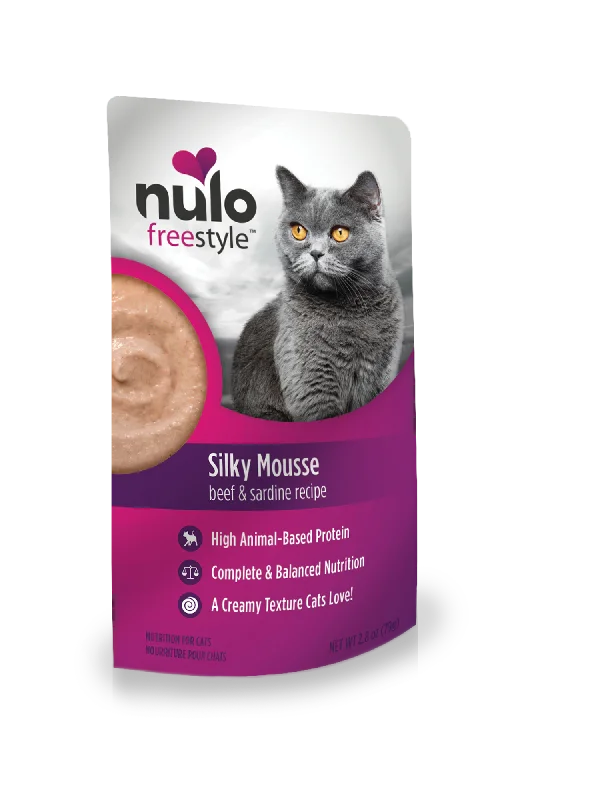 Nulo Wet Cat Food FreeStyle Silky Mousse Grain-Free Beef & Sardine Recipe 2.8oz Pouch Single