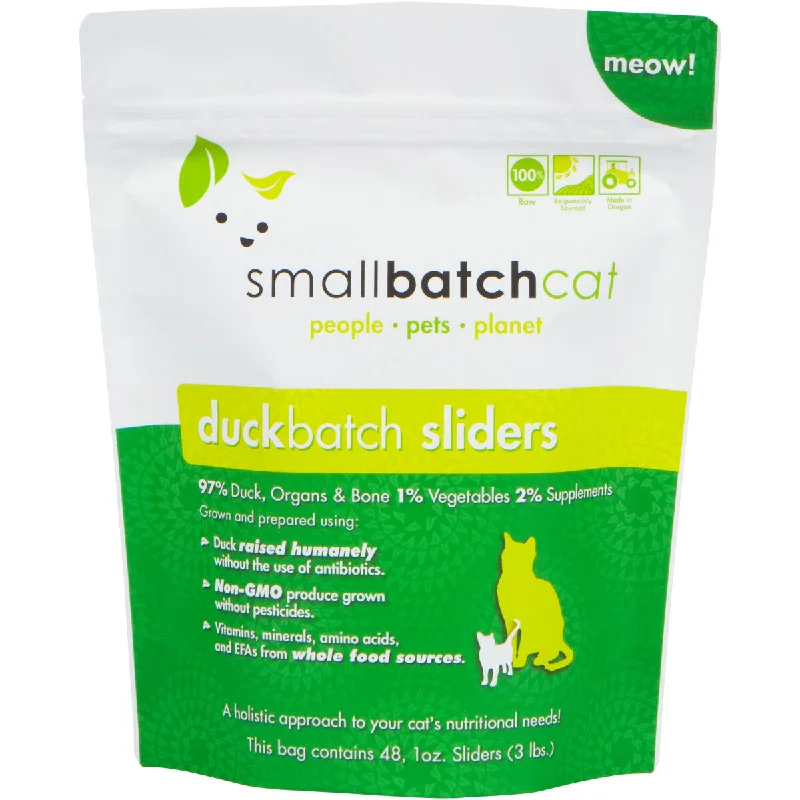 SmallBatch Frozen Raw Cat Food - Duck Sliders 3lb Bag - 48 1oz sliders *Special Order Only*