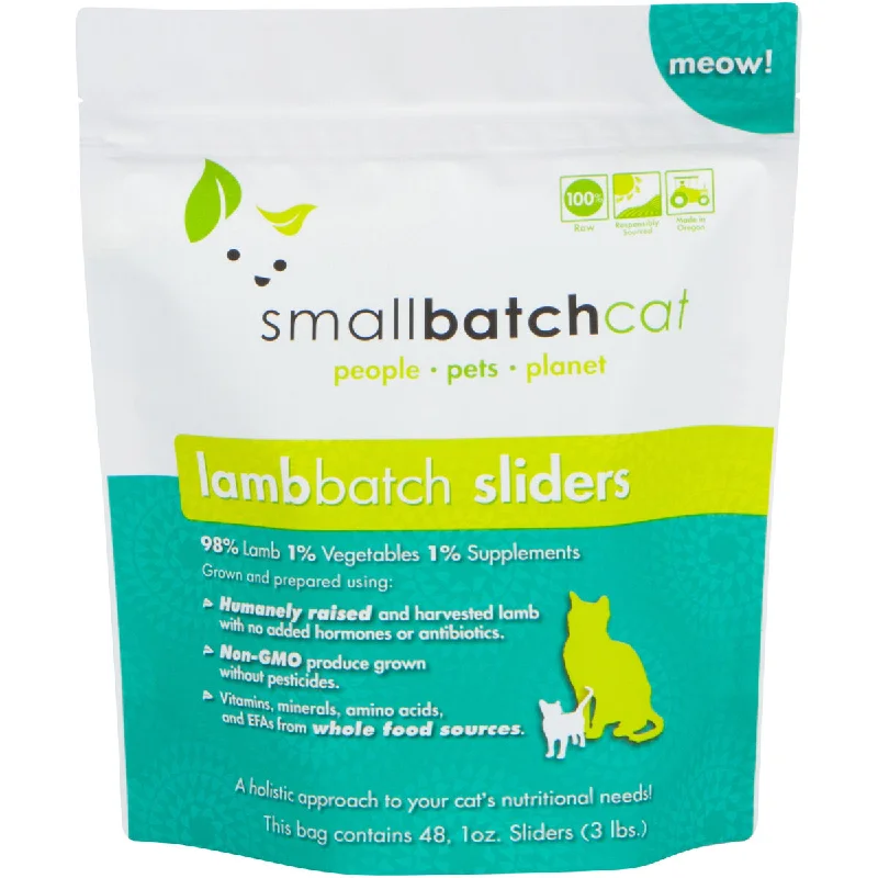 SmallBatch Frozen Raw Cat Food - Lamb Sliders 3lb Bag - 48 1oz sliders *Special Order Only*