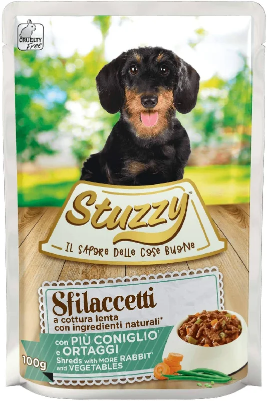 STUZZY Sfilacetti Plic hrană umedă pentru câini, cu Iepure şi Legume 100g