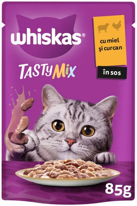 WHISKAS Tasty Mix Creamy Creation Plic hrană umedă pisici Adulte, Miel/Curcan85g