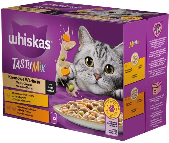 WHISKAS Tasty Mix Creamy Creation plicuri hrană umedă pisici Adulte 12x85g